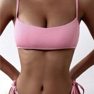 Pink Ribbed Bikini Top